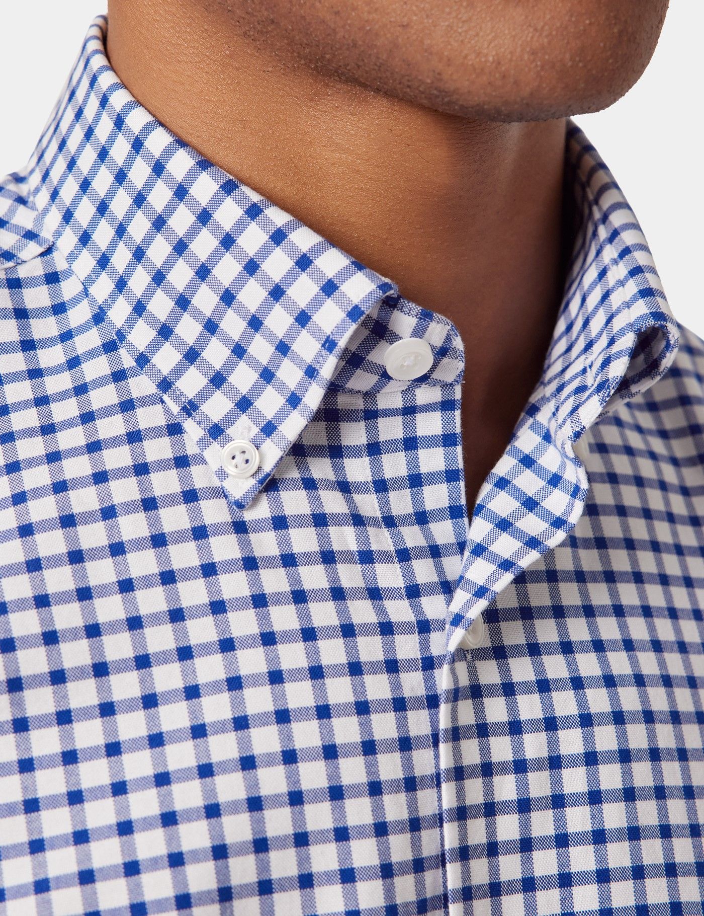 Regular Fit Royal Blue & White Grid Check Pin Point Washed Oxford Shirt-preview