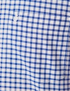Regular Fit Royal Blue & White Grid Check Pin Point Washed Oxford Shirt