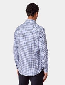 Regular Fit Royal Blue & White Grid Check Pin Point Washed Oxford Shirt