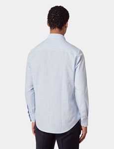Regular Fit Light Blue & White Grid Check Pin Point Washed Oxford Shirt