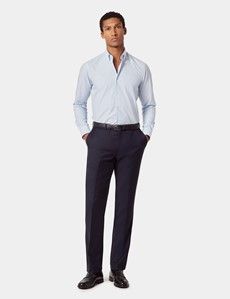 Regular Fit Light Blue & White Grid Check Pin Point Washed Oxford Shirt