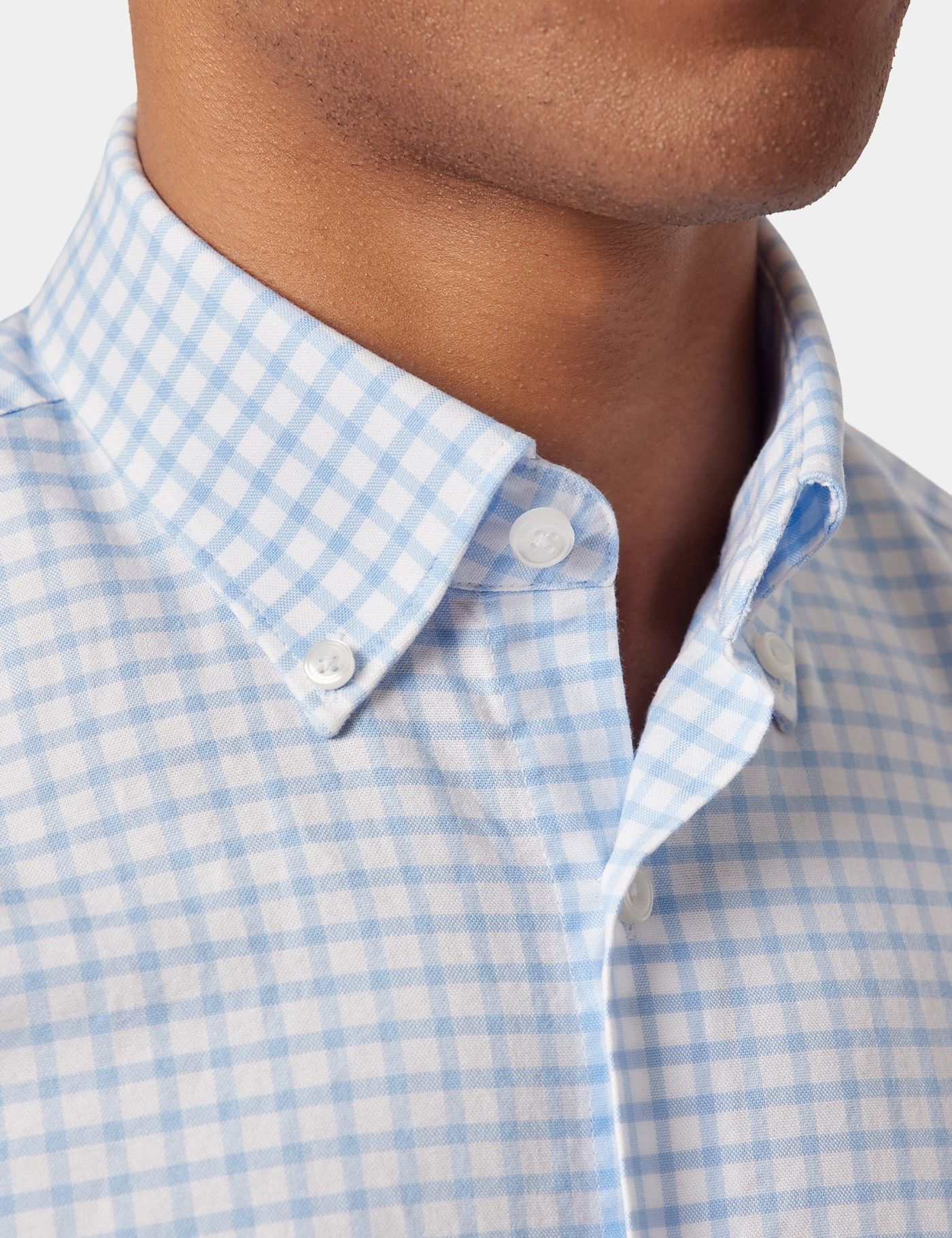 Regular Fit Light Blue & White Grid Check Pin Point Washed Oxford Shirt-preview