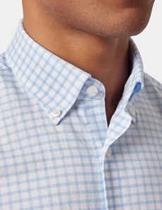 Regular Fit Light Blue & White Grid Check Pin Point Washed Oxford Shirt