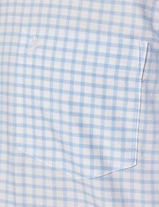 Regular Fit Light Blue & White Grid Check Pin Point Washed Oxford Shirt