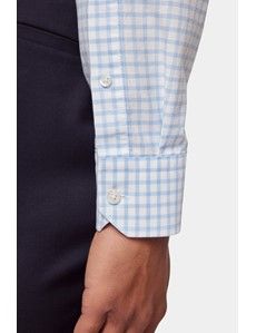 Regular Fit Light Blue & White Grid Check Pin Point Washed Oxford Shirt