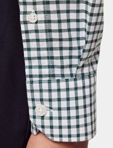 Regular Fit Green & White Grid Check Pin Point Washed Oxford Shirt