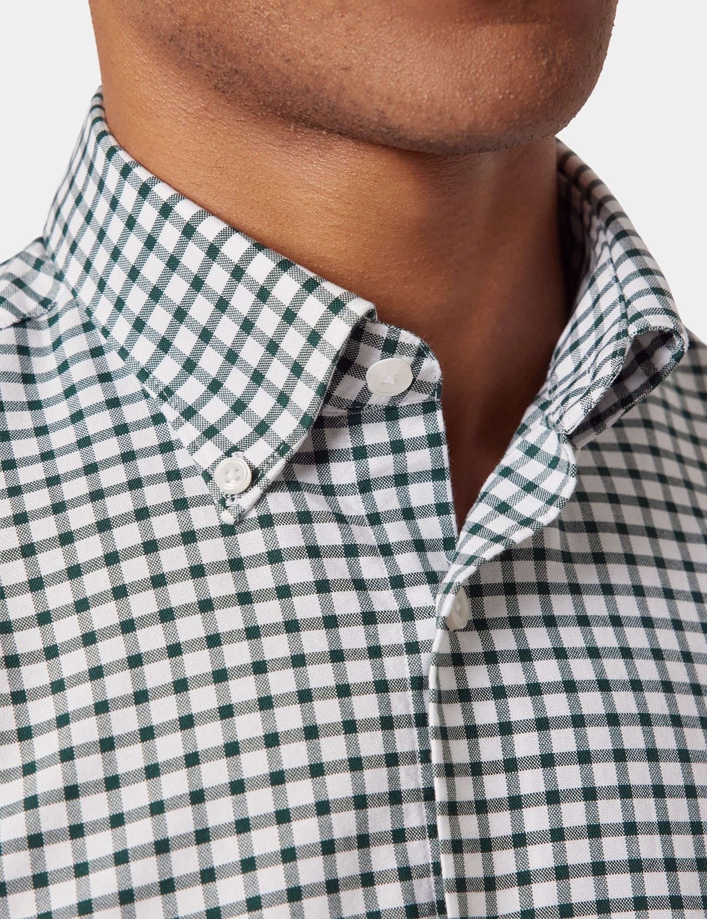 Regular Fit Green & White Grid Check Pin Point Washed Oxford Shirt-preview