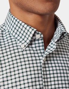 Regular Fit Green & White Grid Check Pin Point Washed Oxford Shirt