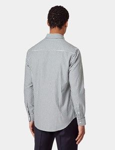 Regular Fit Green & White Grid Check Pin Point Washed Oxford Shirt