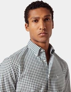 Regular Fit Green & White Grid Check Pin Point Washed Oxford Shirt