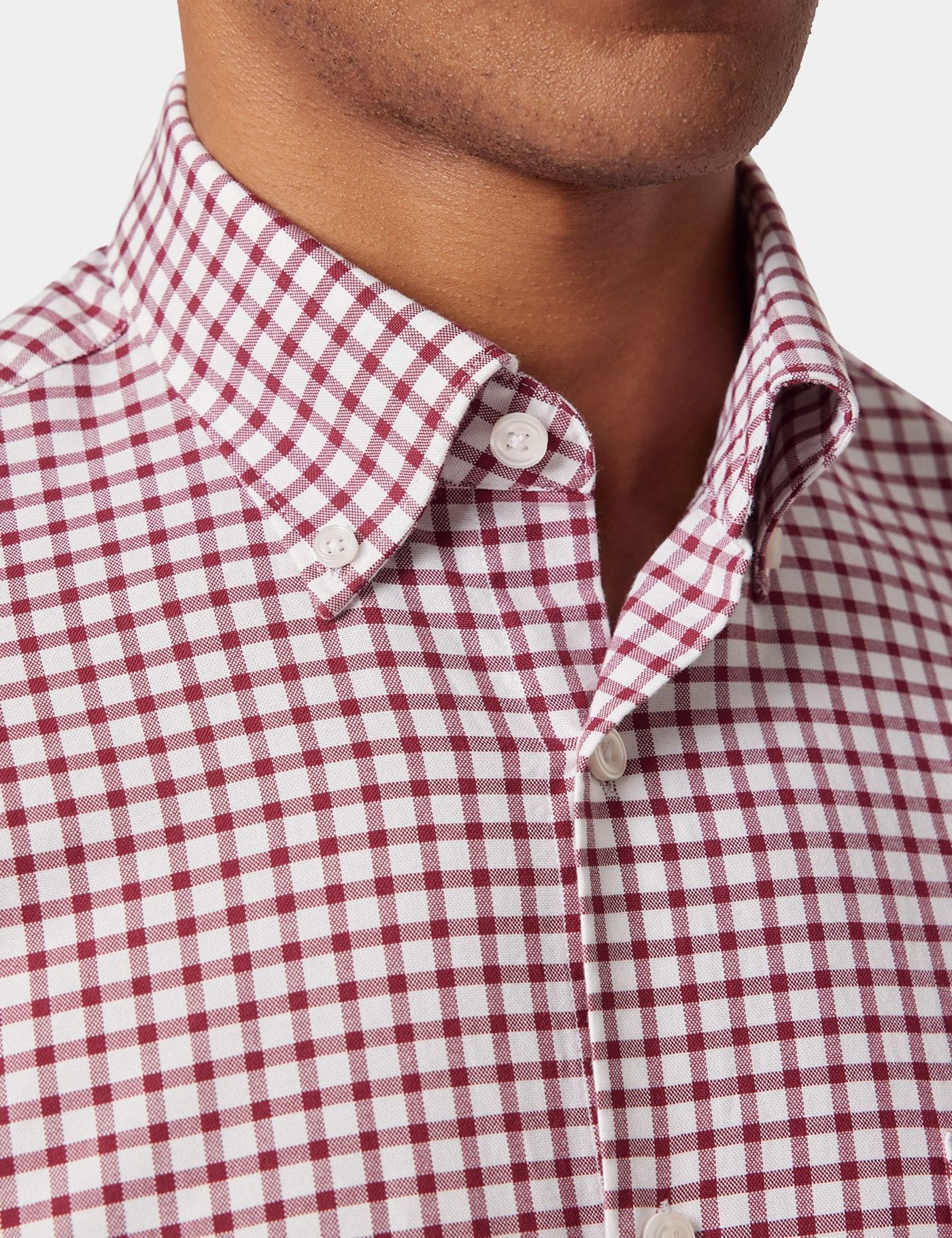 Regular Fit Burgundy & White Grid Check Pin Point Washed Oxford Shirt-preview