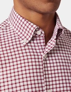 Regular Fit Burgundy & White Grid Check Pin Point Washed Oxford Shirt-preview1