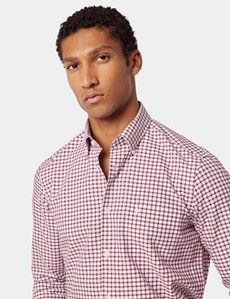 Regular Fit Burgundy & White Grid Check Pin Point Washed Oxford Shirt-preview2