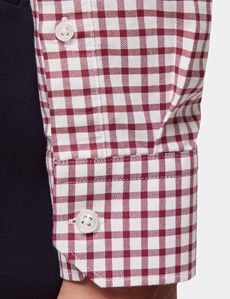 Regular Fit Burgundy & White Grid Check Pin Point Washed Oxford Shirt-preview5