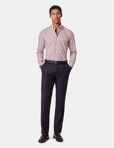Regular Fit Burgundy & White Grid Check Pin Point Washed Oxford Shirt-preview6
