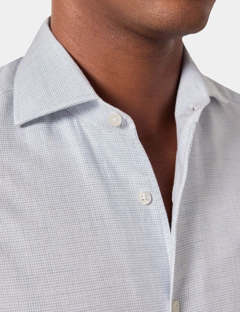 Slim Fit Light Blue & White Puppytooth Shirt-preview