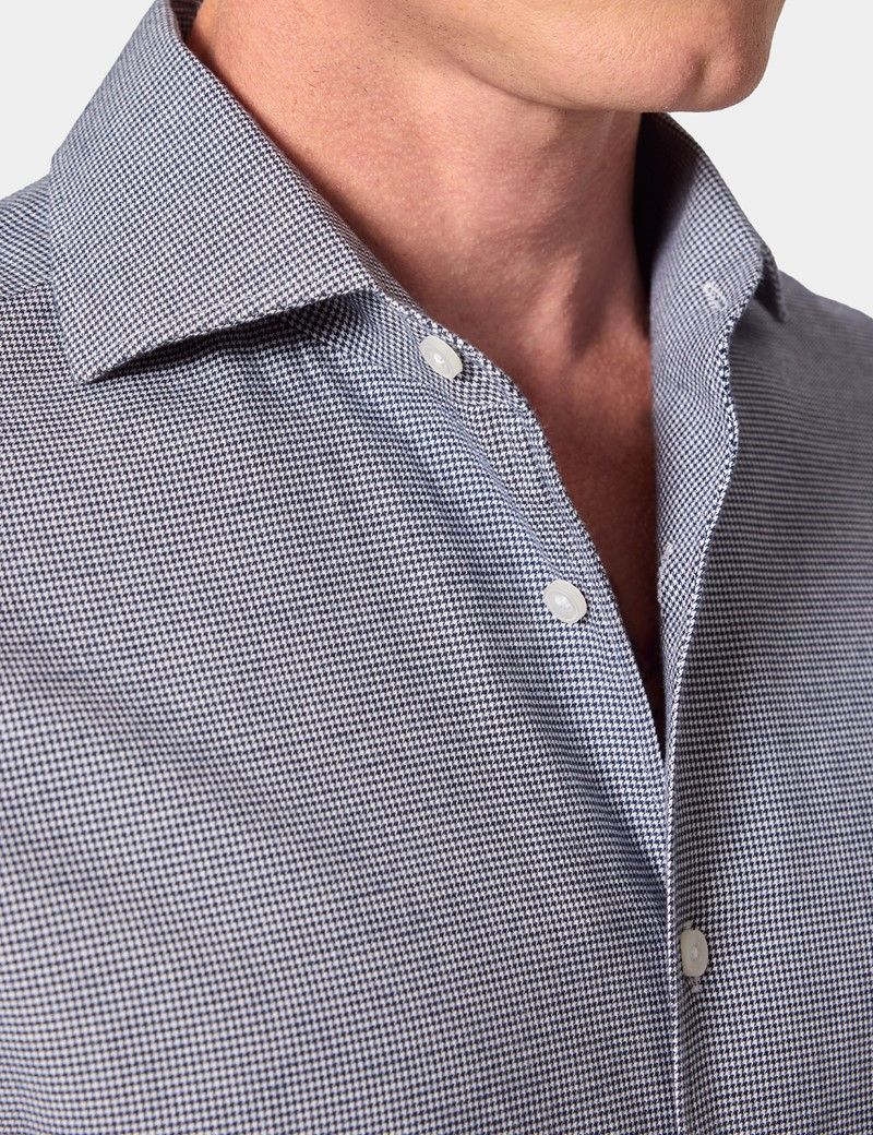 Slim Fit Navy & White Puppytooth Shirt-preview