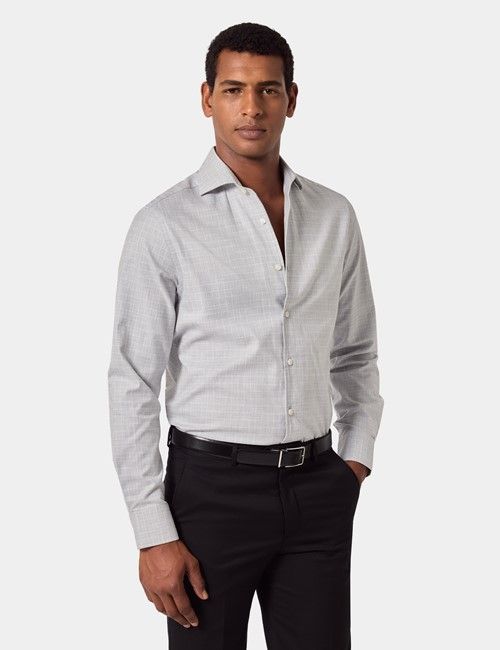 Slim Fit Grey & White Grid Check Shirt