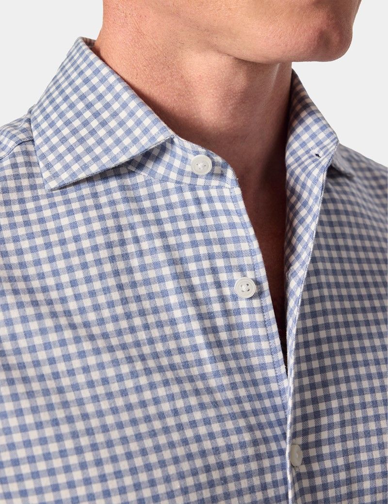Slim Fit Blue & White Gingham Check Shirt-preview