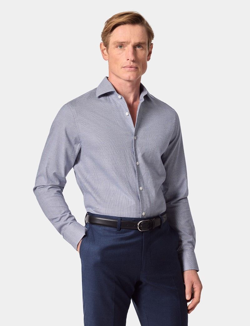 Slim Fit Navy & White Prince of Wales Check Shirt