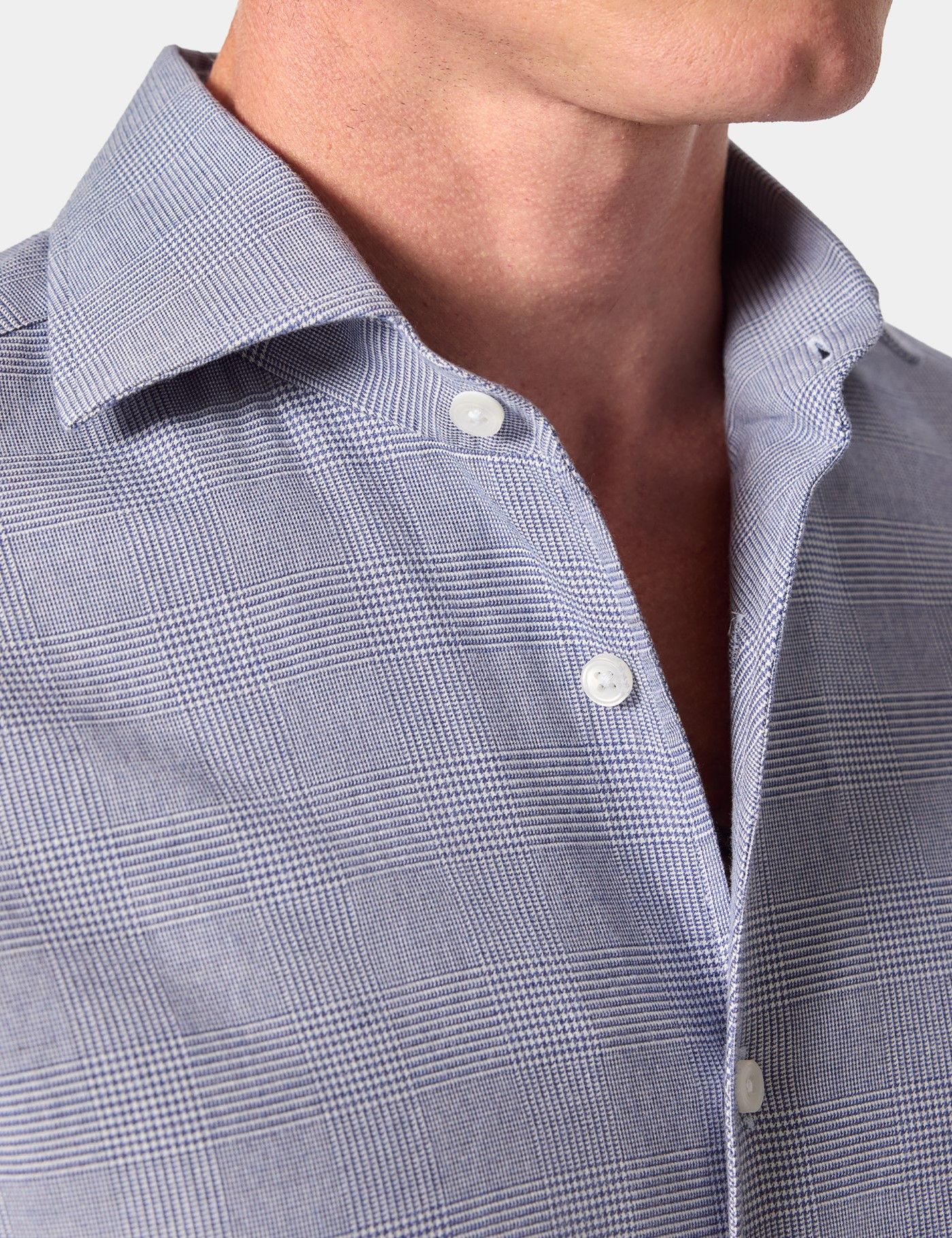 Slim Fit Navy & White Prince of Wales Check Shirt-preview