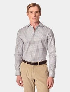 Slim Fit Beige & Navy Grid Check Shirt