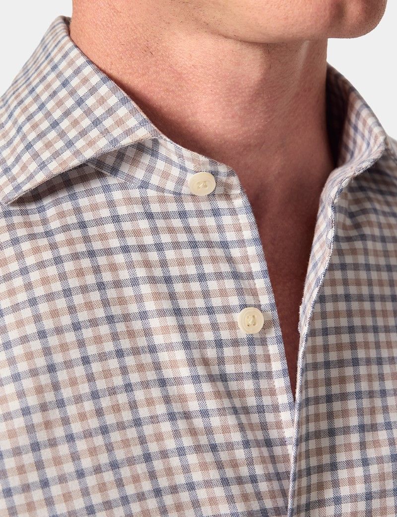 Slim Fit Beige & Navy Grid Check Shirt-preview