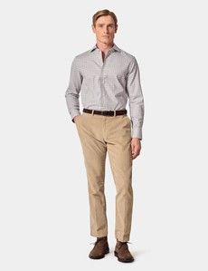 Slim Fit Beige & Navy Grid Check Shirt