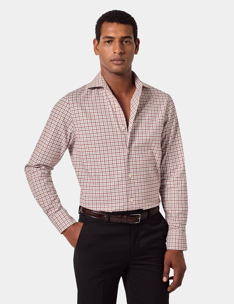 Slim Fit Grey & Burgundy Grid Check Shirt