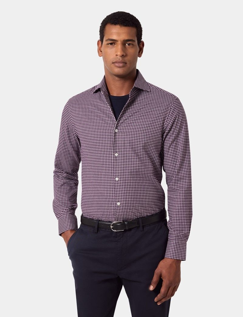 Slim Fit Burgundy & White Grid Check Shirt