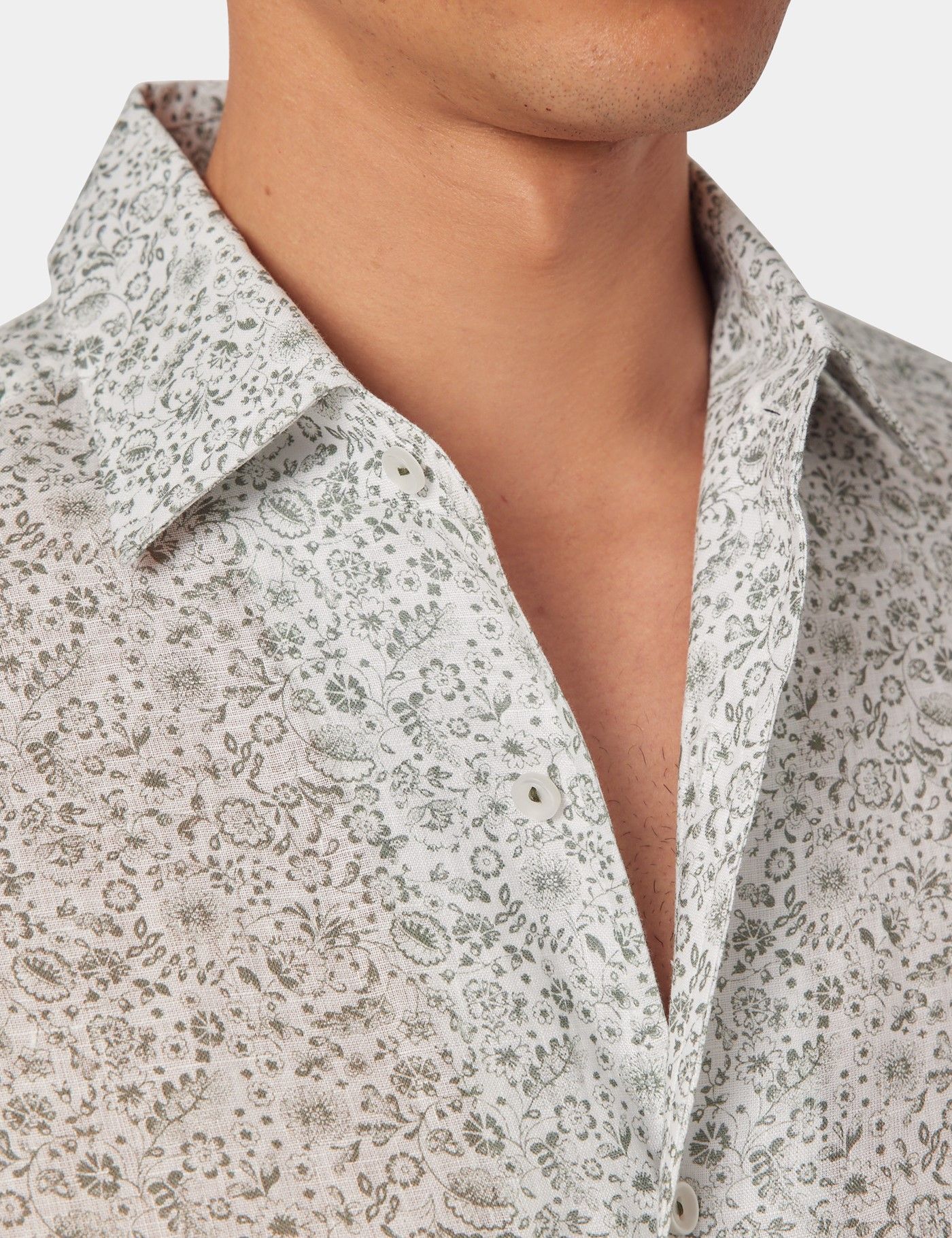 Slim Fit Sage & White Floral Shirt - One Piece Collar-preview