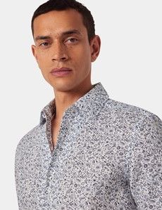 Slim Fit Navy & White Floral Linen Shirt
