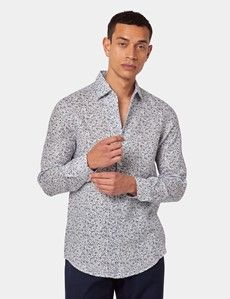 Slim Fit Navy & White Floral Linen Shirt