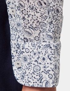 Slim Fit Navy & White Floral Linen Shirt