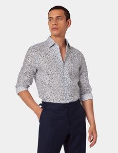 Slim Fit Navy & White Floral Linen Shirt