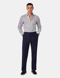 Slim Fit Navy & White Floral Linen Shirt