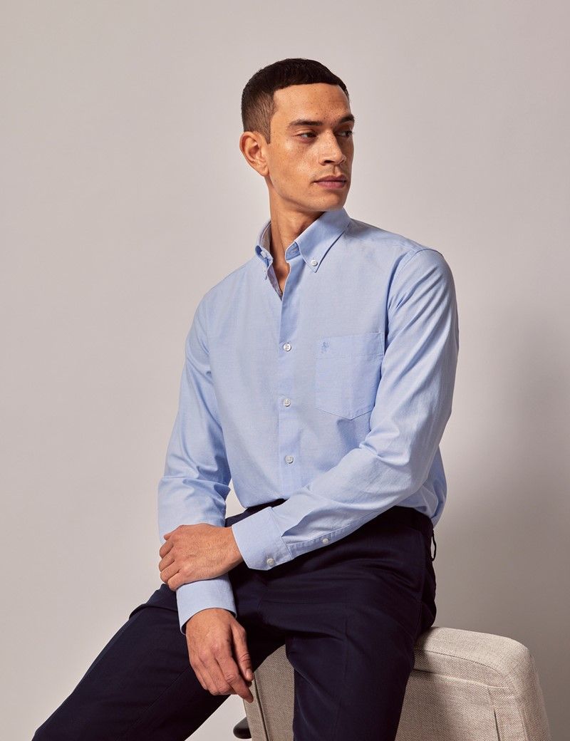 Men's Light Blue Oxford Shirt - Button Down Collar | Hawes and Curtis