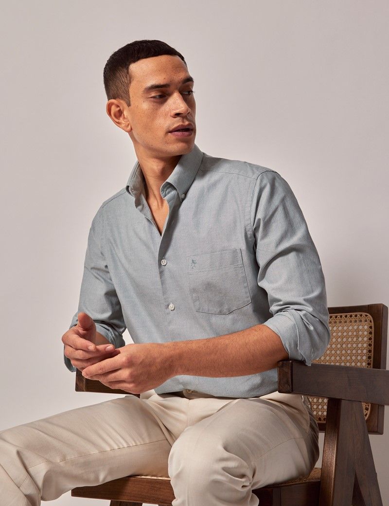 Hawes Curtis Green Oxford Shirt Button Down Collar