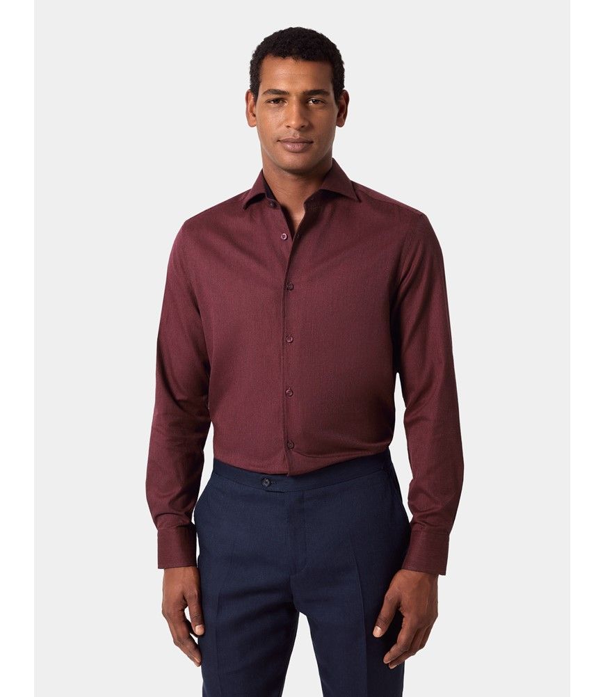 Hawes & Curtis Slim Fit Burgundy Shirt | Cotton | Plain | Men's