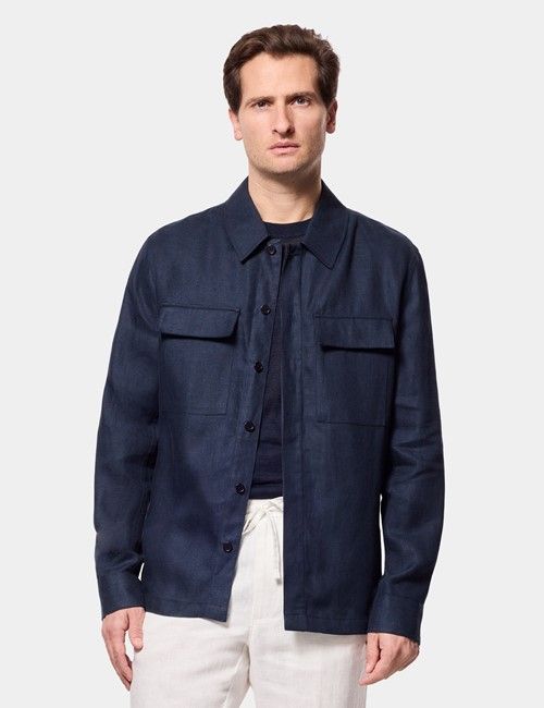 Navy Pleated Linen Shorts
