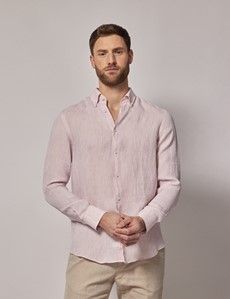 Pink Linen Slim Shirt - Button Down Collar-preview2