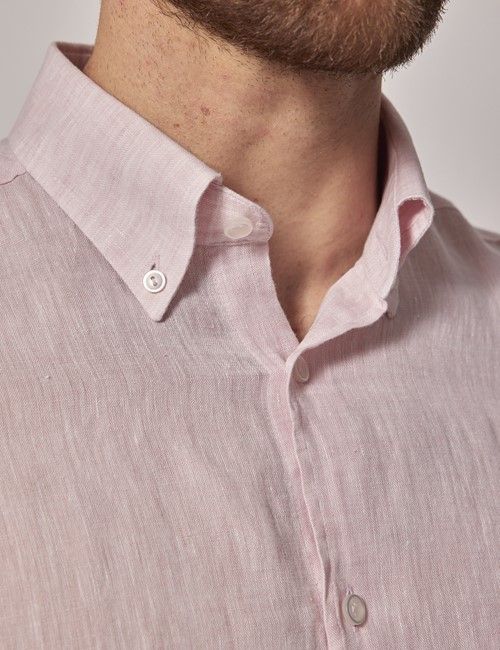Pink Linen Slim Shirt - Button Down Collar-preview