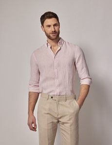 Pink Linen Slim Shirt - Button Down Collar-preview5
