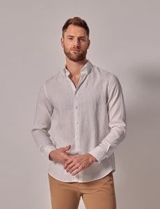 White Linen Slim Shirt - Button Down Collar-preview2