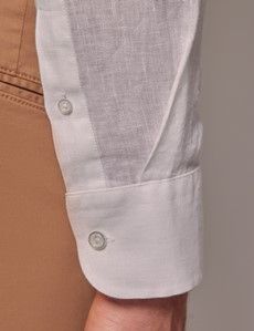White Linen Slim Shirt - Button Down Collar-preview3