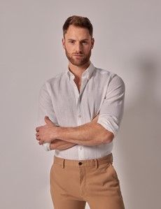 White Linen Slim Shirt - Button Down Collar-preview5