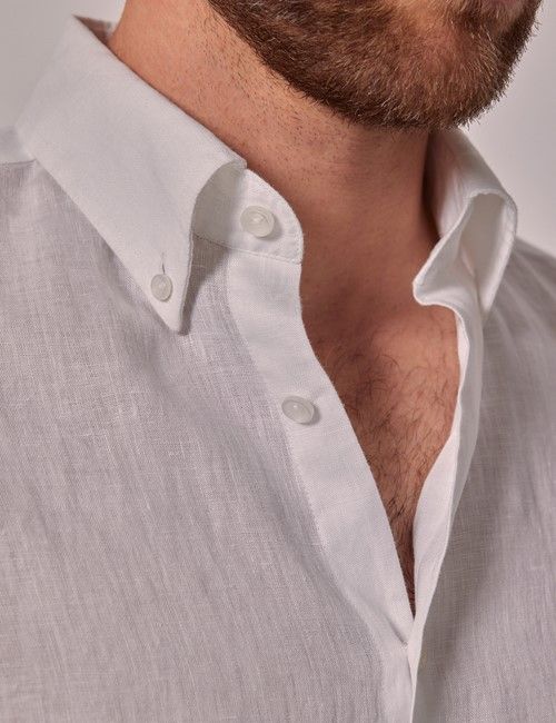 White Linen Slim Shirt - Button Down Collar-preview