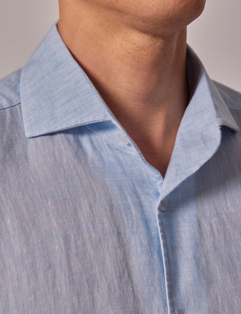 Men's Light Blue Linen Slim Shirt - Full Cutaway Collar | Hawes & Curtis