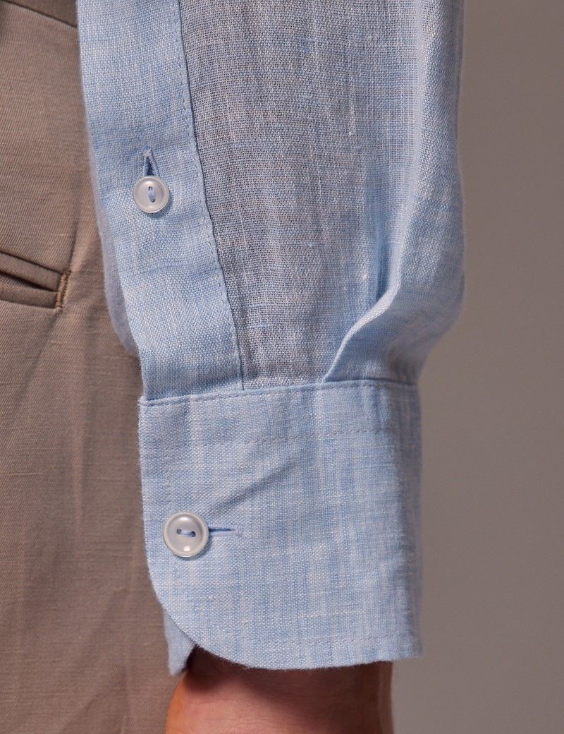 Men's Light Blue Linen Slim Shirt - Full Cutaway Collar | Hawes & Curtis