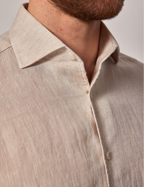 Stone Linen Slim Shirt - Full Cutaway Collar-preview